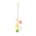 Modern Colored Glass Chandelier with Gold Metal Frame, Vintage-Inspired Designer Ceiling Light
