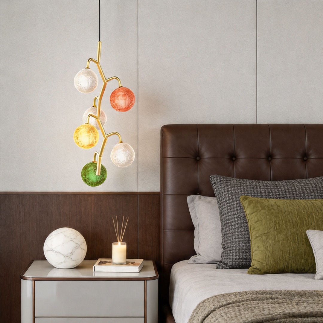 Modern Colored Glass Chandelier with Gold Metal Frame, Vintage-Inspired Designer Ceiling Light