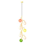 Modern Colored Glass Chandelier with Gold Metal Frame, Vintage-Inspired Designer Ceiling Light