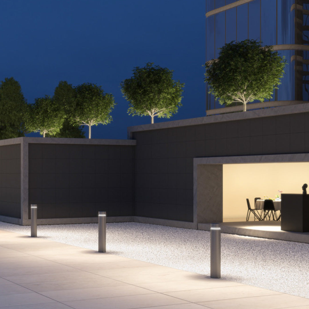 Modern Outdoor Bollard Light for Pathways | Sand-Gray Aluminum LED