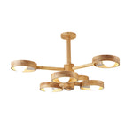 Scandinavian Rubberwood LED Chandelier | Modern Wood Pendant Light for Dining & Living Rooms
