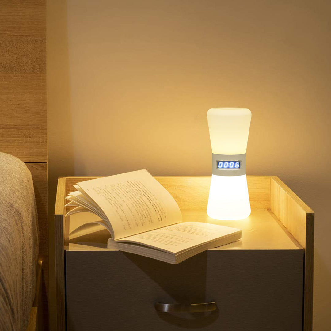 White Hourglass Table Lamp with Gravity Sensor and Warm LED Glow
