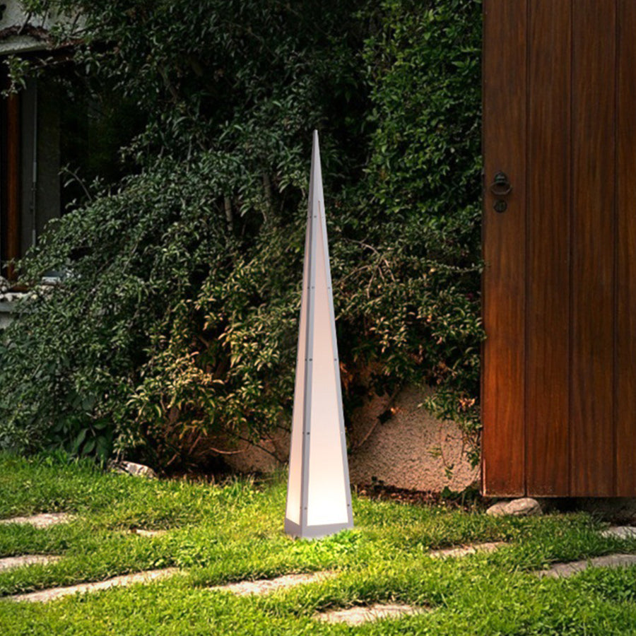 Geometric Pyramid LED Floor Lamp in Stainless Steel for Outdoor and Modern Interiors