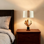 Vintage Gold Metal Table Lamp with Champagne Fabric Shade for Bedroom