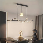 Art Deco Moon Pendant Light with Adjustable Chain, Dimmable LED Linear Suspension