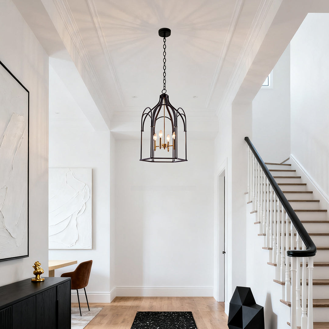 Artisan Iron Lantern Chandelier with Candle Bulbs for Vintage Interiors