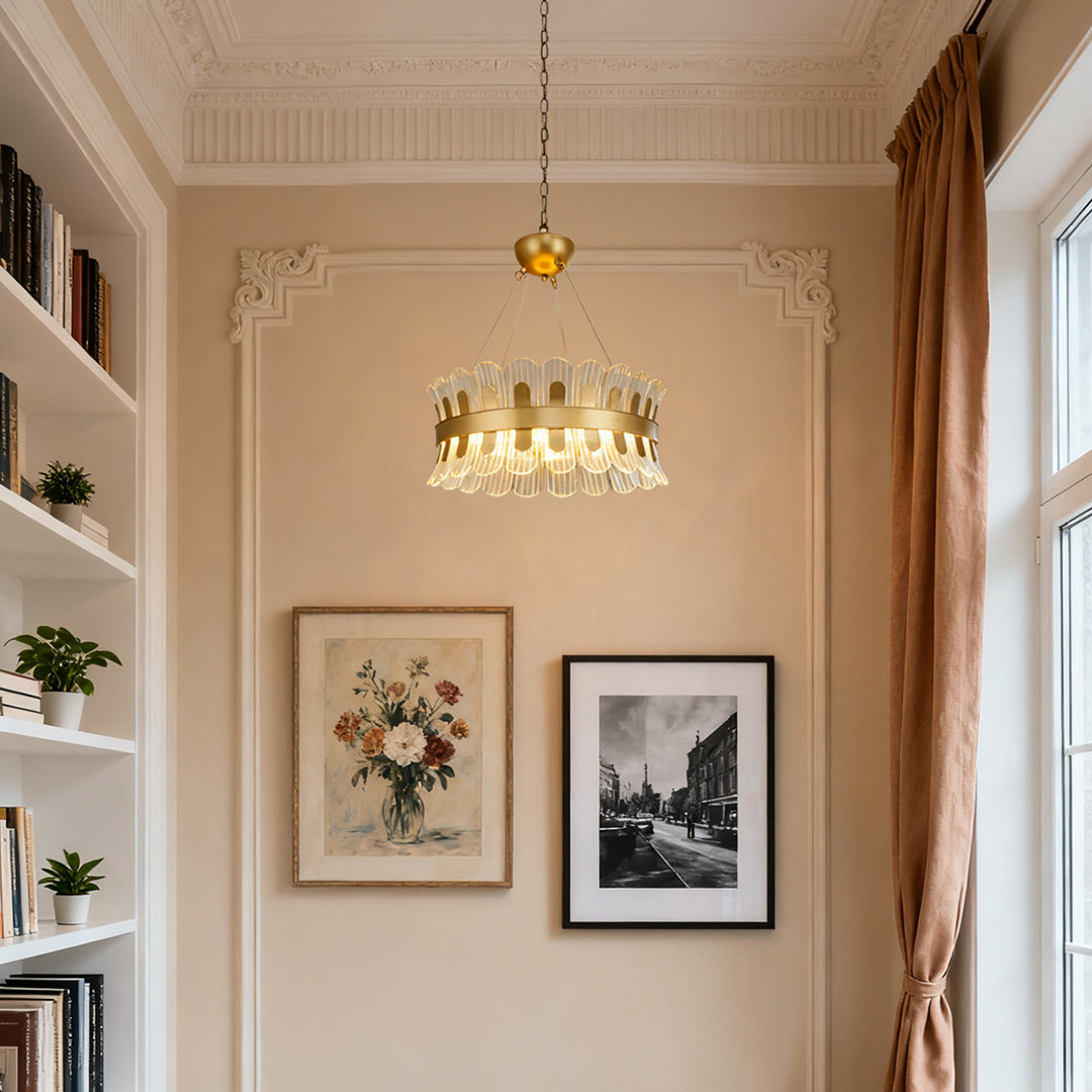 Luxury Gold LED Chandelier Round Modern Adjustable Ceiling Light