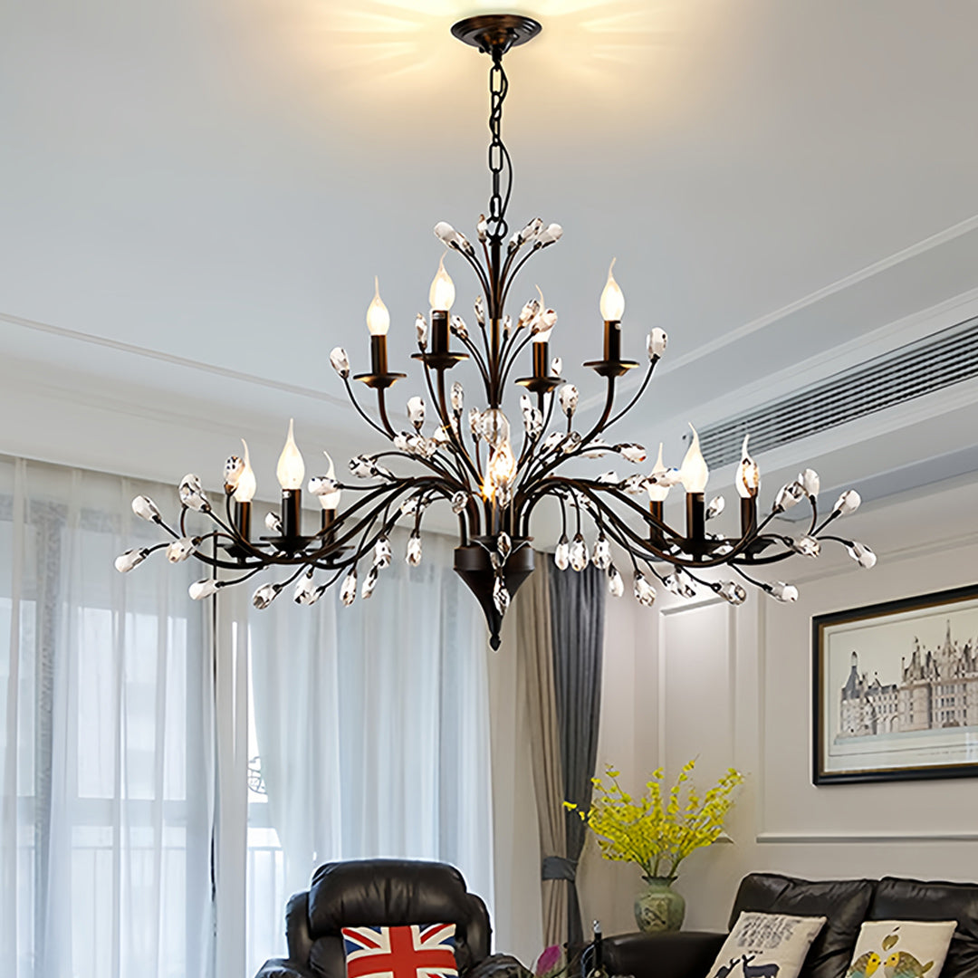 Lumière Cascade Crystal Candle Chandelier with LED Candelabra Bulbs