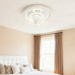 Modern White Ceiling Fan with Dimmable LED Light, 7-Blade Flush Mount
