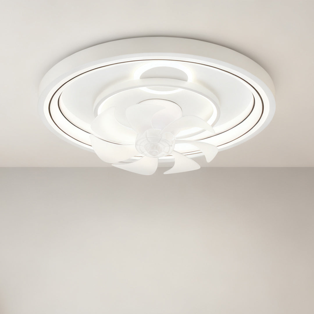 Modern White Ceiling Fan with Dimmable LED Light, 7-Blade Flush Mount