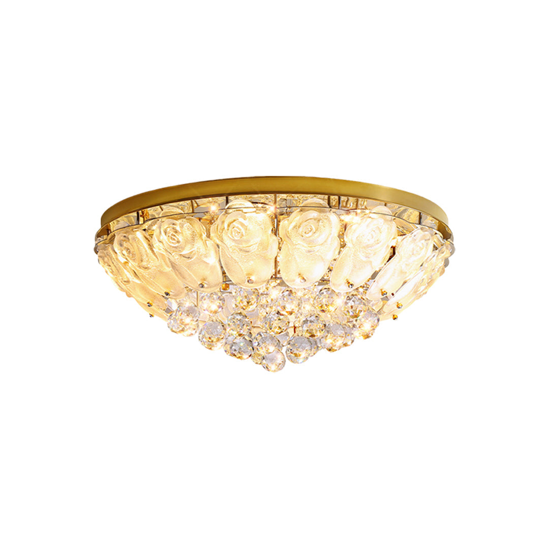 French Crystal Flush Mount Ceiling Light in Gold Stainless Steel