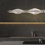 Crystal Linear Pendant Light for Kitchen Island, Modern Chrome LED Suspension
