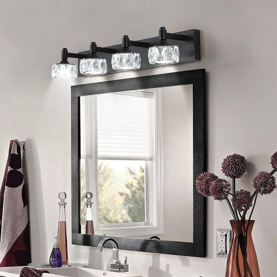 Crystal Vanity Light Modern Black Iron LED Wall Bar for Bathroom