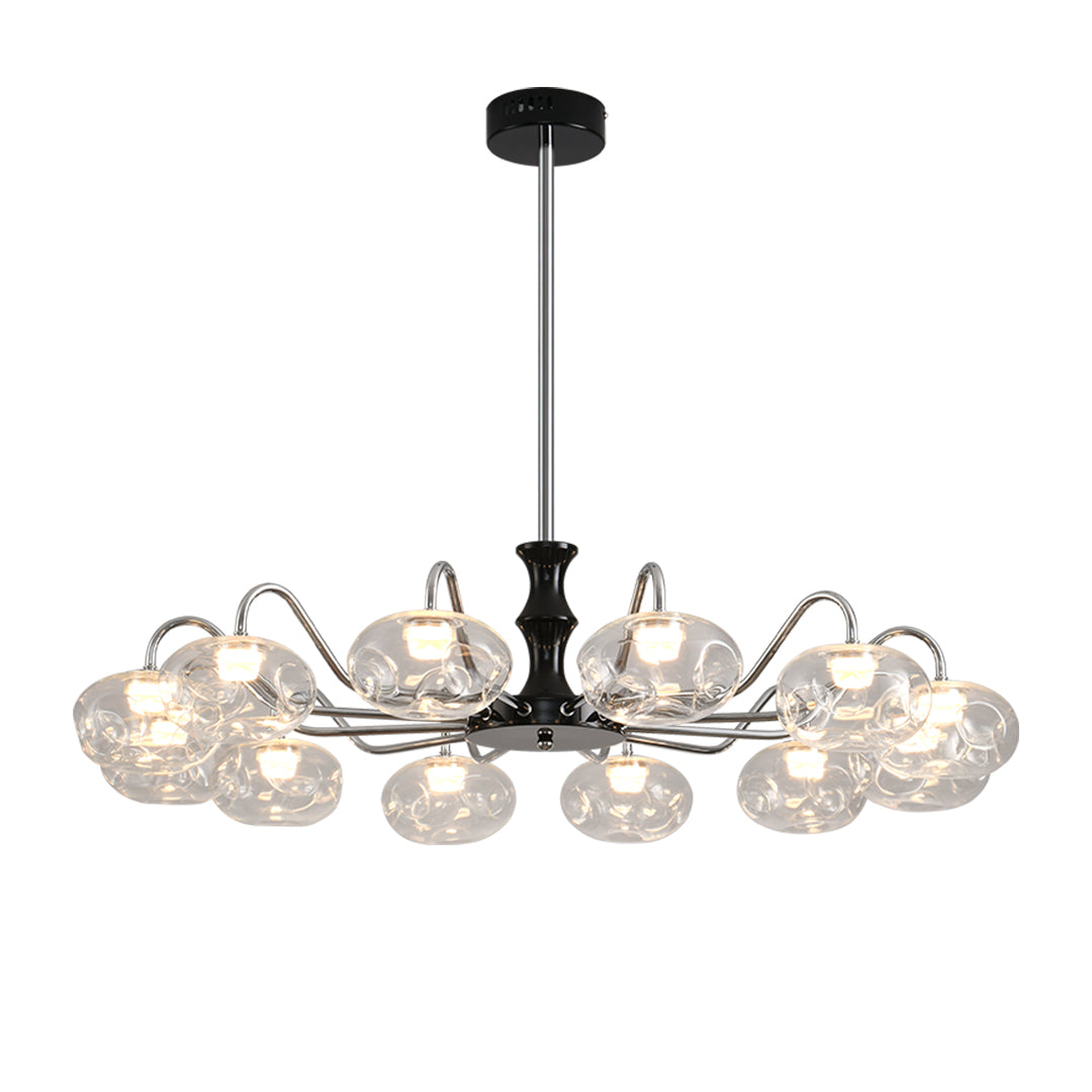 Art Glass LED Chandelier with Wrought Iron Frame, 8 or 12 Lights