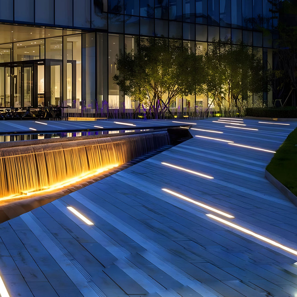 Linear LED Step Light in Stainless Steel and Glass, Minimalist Waterproof Outdoor Fixture