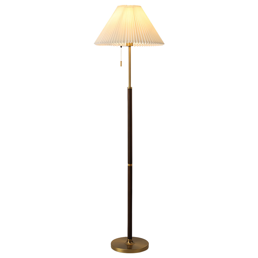 Sculptural Wooden Floor Lamp with Pleated Fabric Shade
