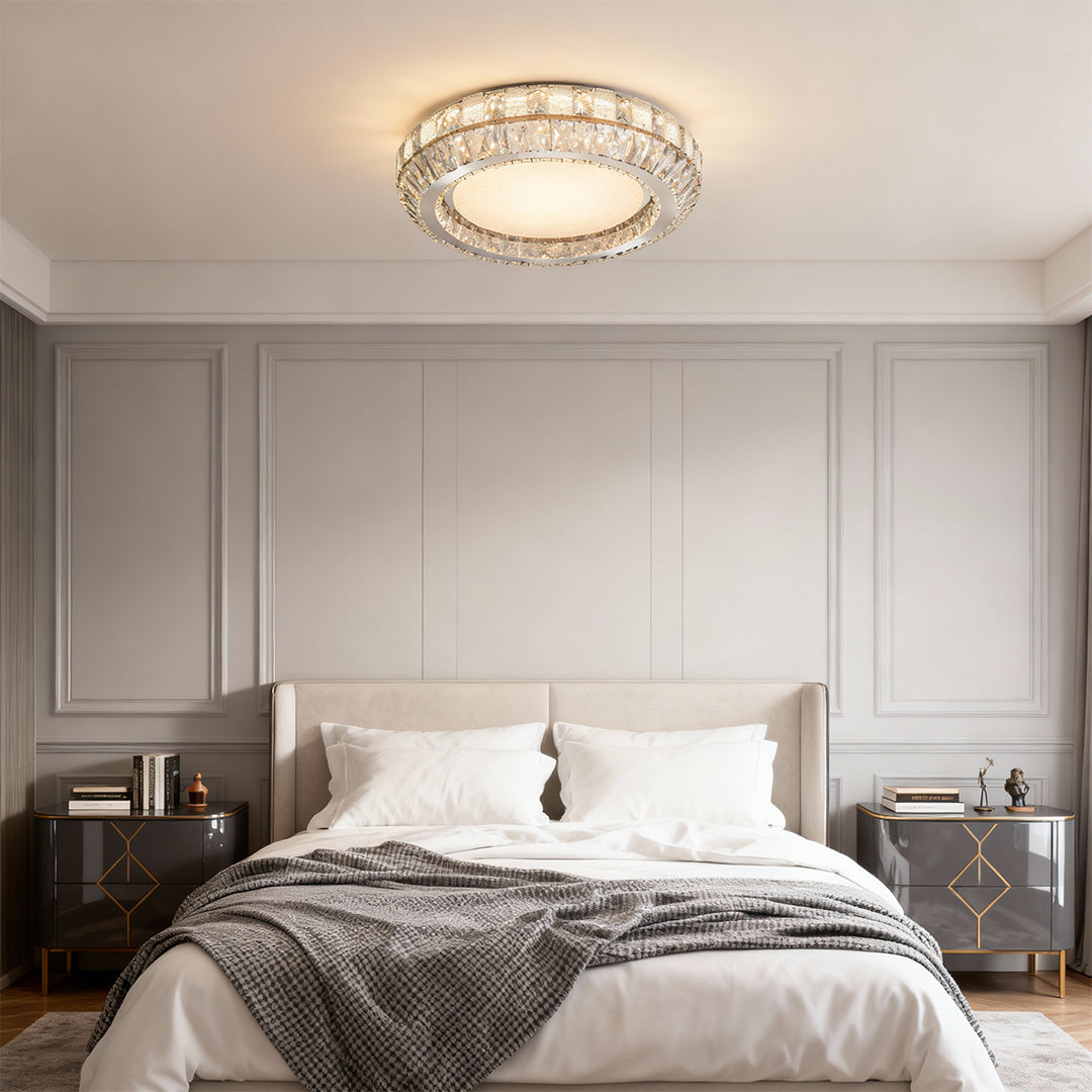 Lumina Crystal Flush Mount Ceiling Light – Contemporary LED Linear Fixture