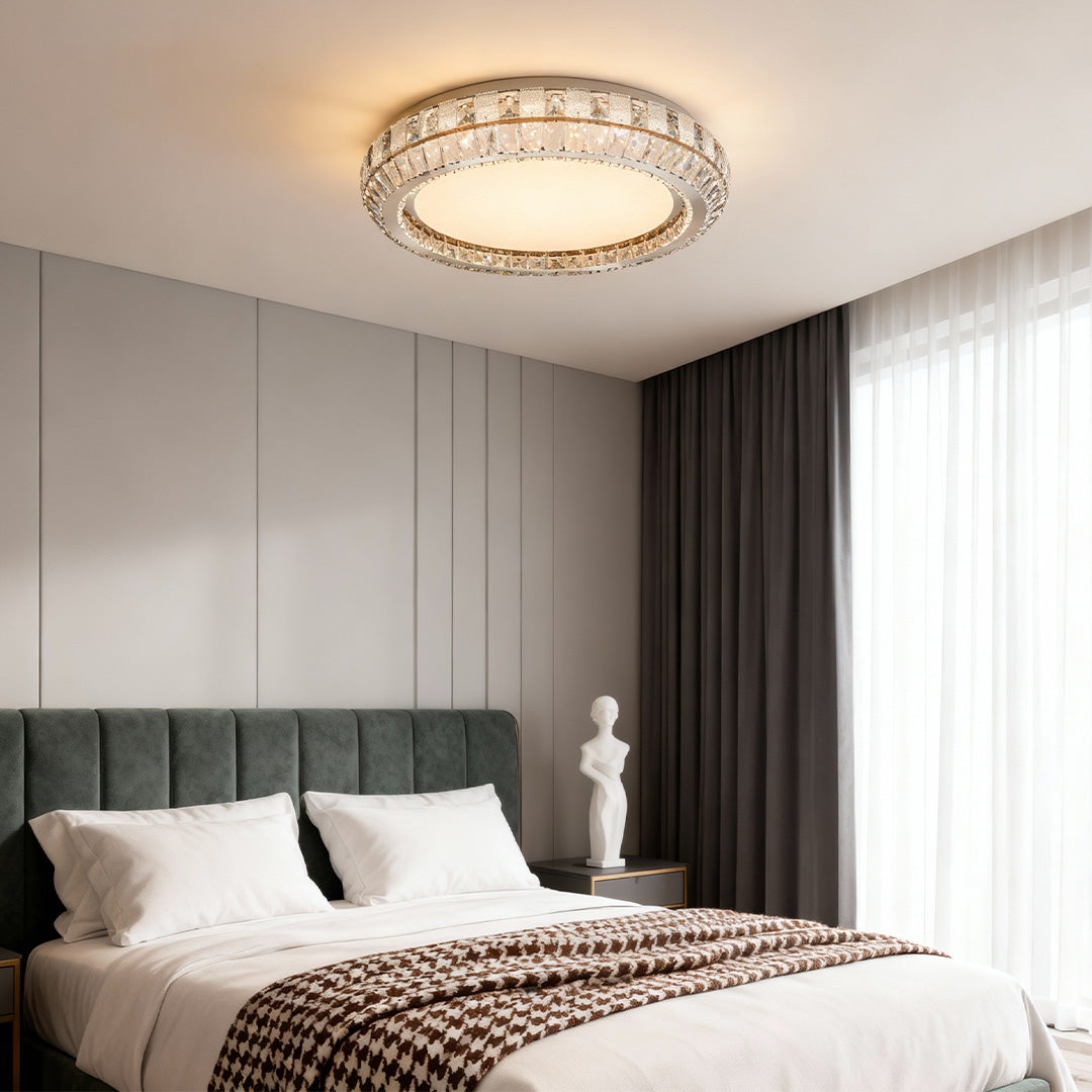 Lumina Crystal Flush Mount Ceiling Light – Contemporary LED Linear Fixture