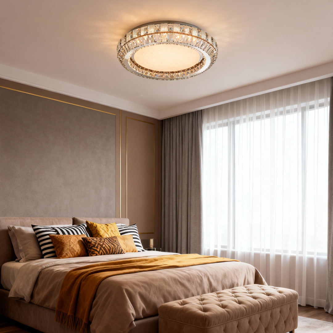 Lumina Crystal Flush Mount Ceiling Light – Contemporary LED Linear Fixture
