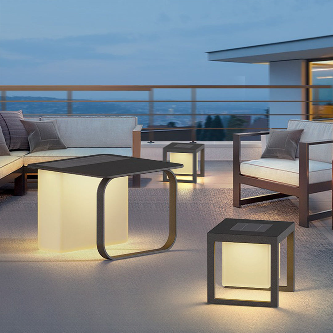 Solar-Powered Floor Lamp with Side Table – Modern Outdoor Lighting
