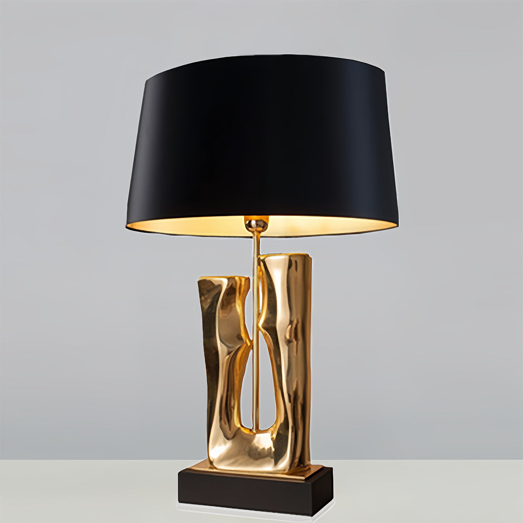 Sculptural Gold & Black Table Lamp with Elegant Drum Shade