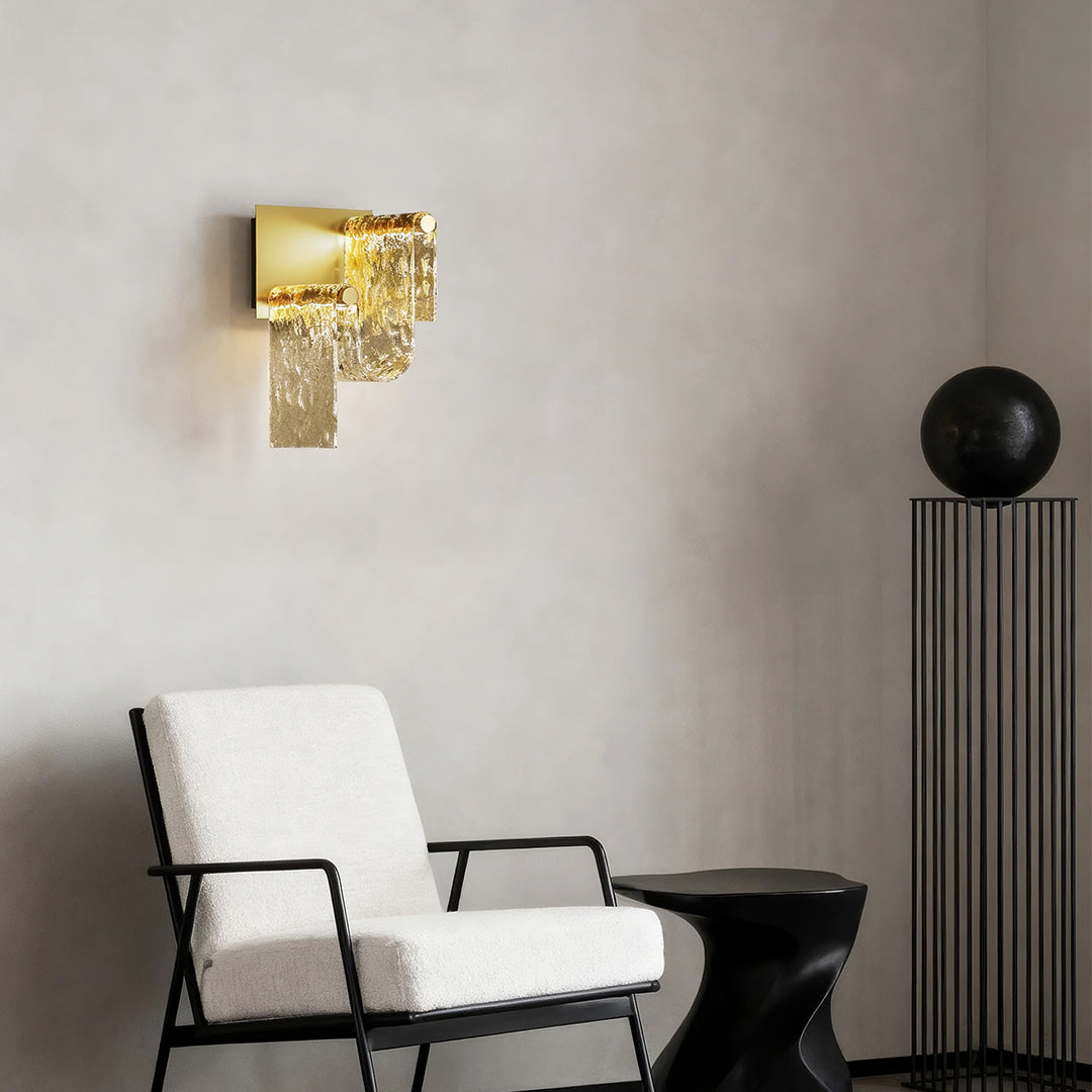 Aurelia Gold LED Wall Sconce with Amber Glass – Italian Modern