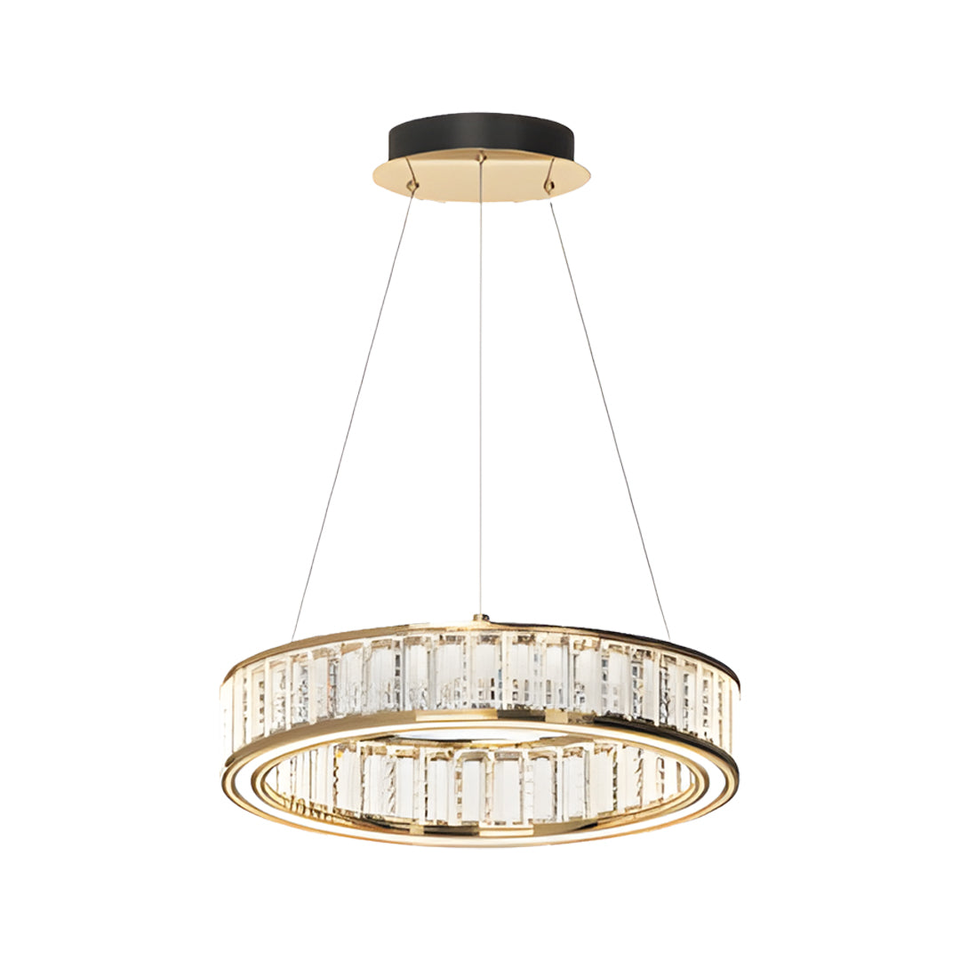 Aurelia Crystal Chandelier – Layered Gold Aluminum & LED Hanging Light