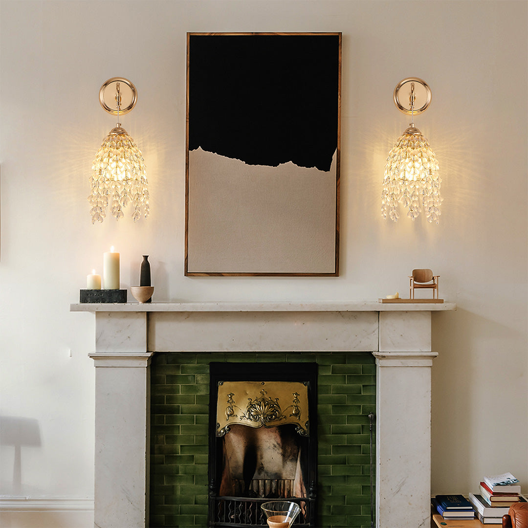 Luxury Crystal LED Wall Sconce, French Gold Minimalist Ambient Lighting for Bedroom & Living Room