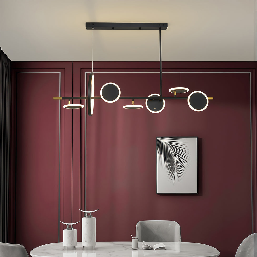 Aurelia Six-Light Linear LED Chandelier in Black and Gold with Silicone Shades