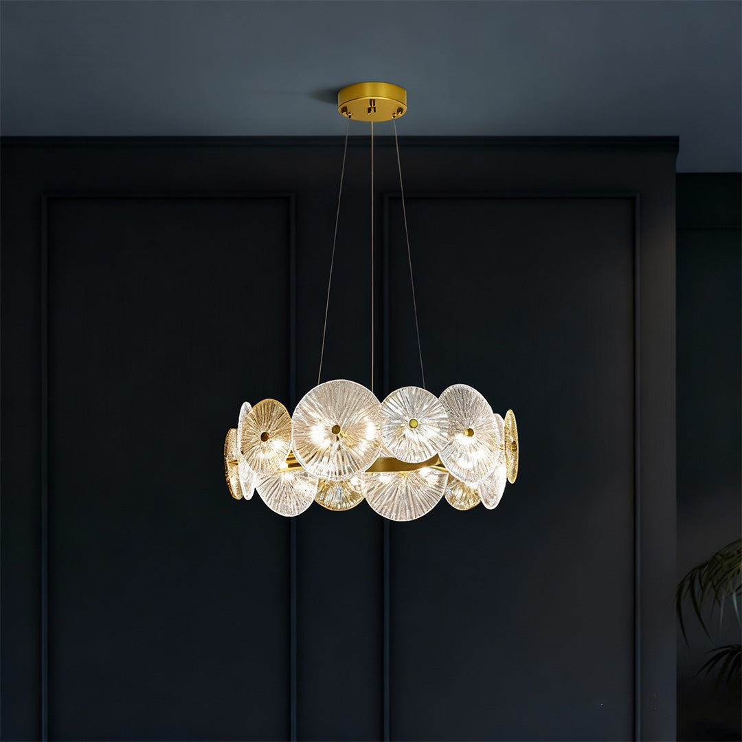 Silver Iron and Clear Glass Chandelier, Large Modern Pendant Light