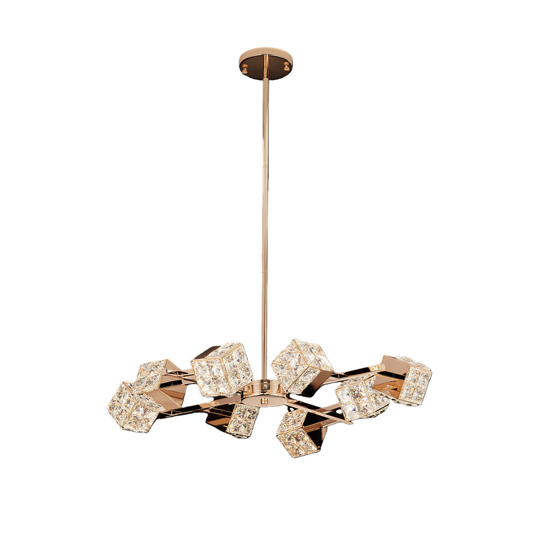 Modern Crystal Cube Chandelier in Champagne Gold for Living and Dining Spaces
