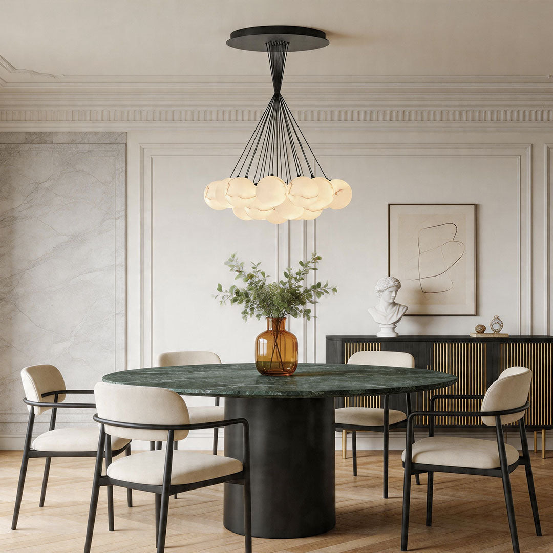 Matte Black Bubble Glass Chandelier with Warm LED Glow