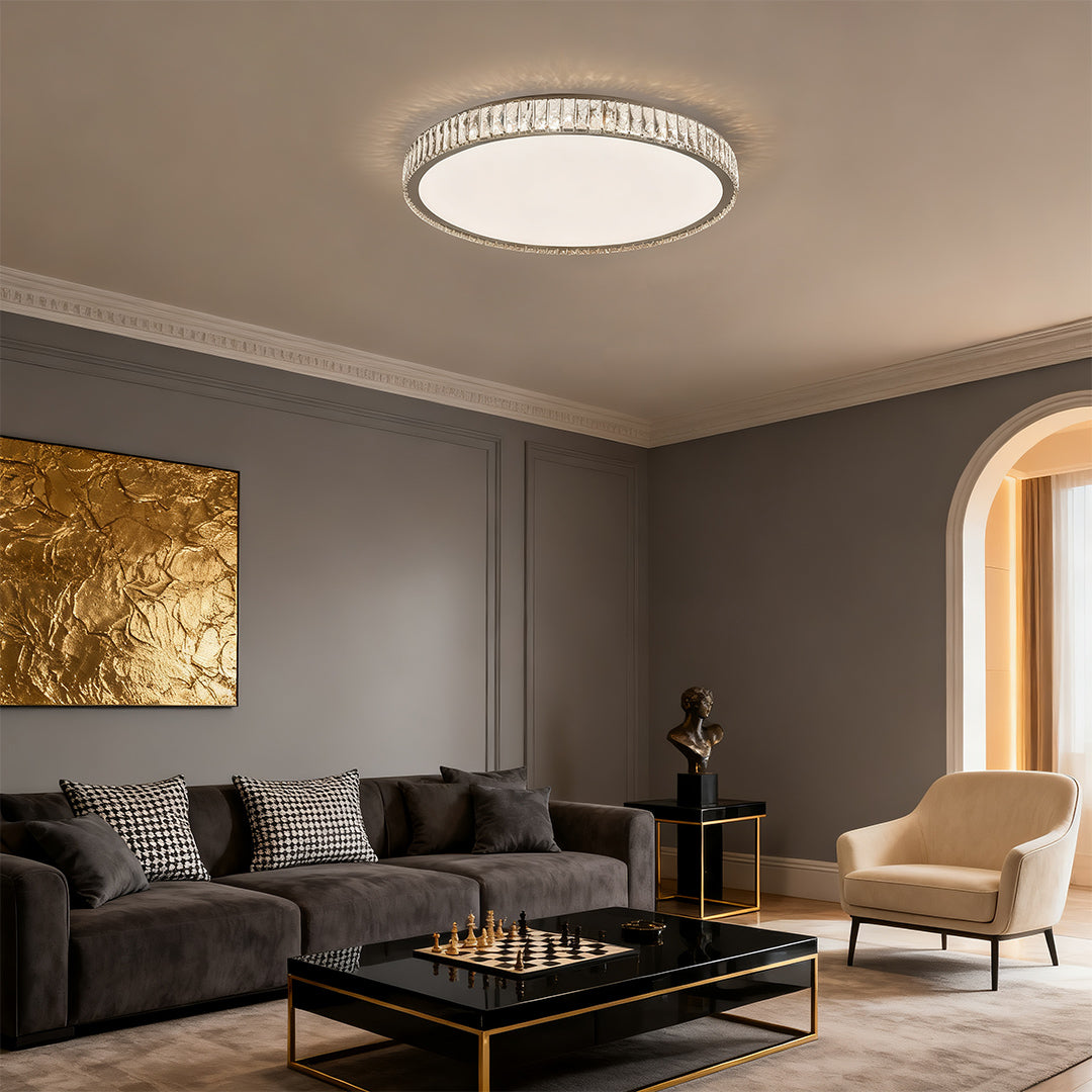 Crystal Flush Mount Ceiling Light Modern Minimalist Chrome LED