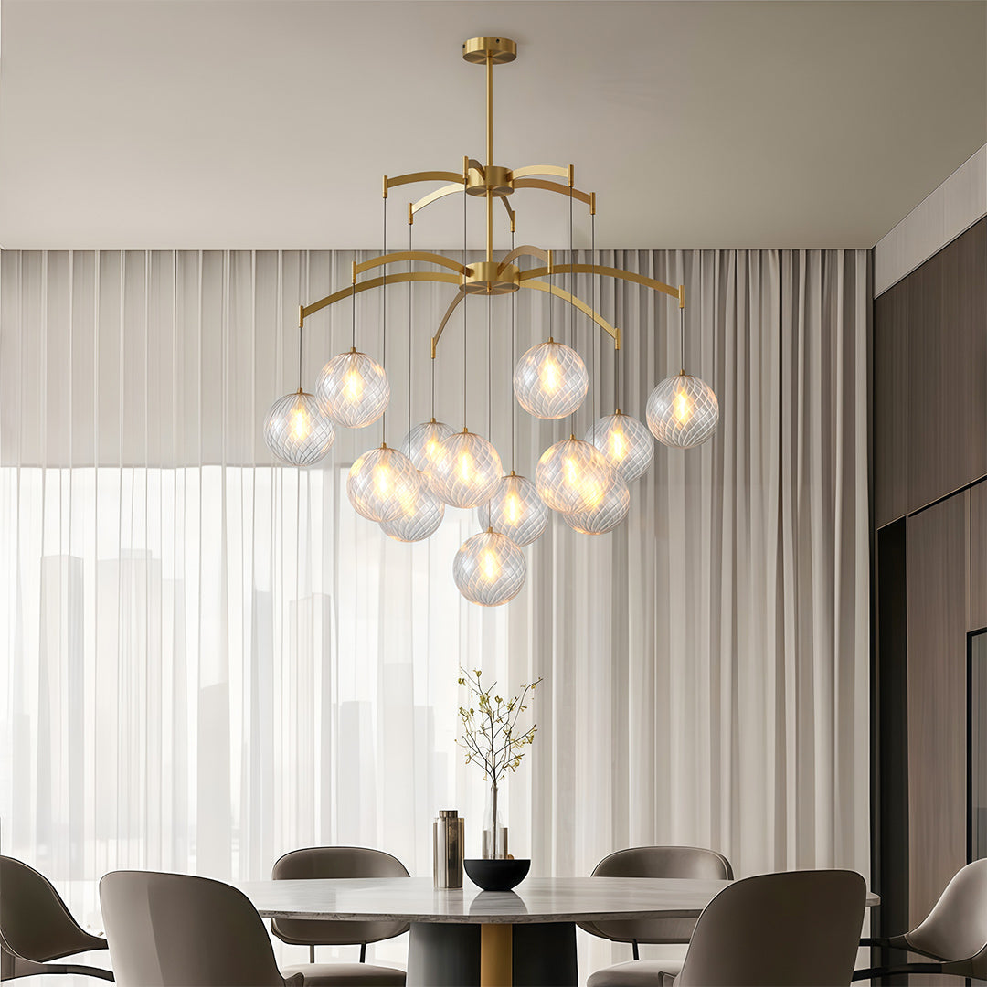 Lumière Moderne Glass Ball Chandelier in Brass, Nickel, or Black