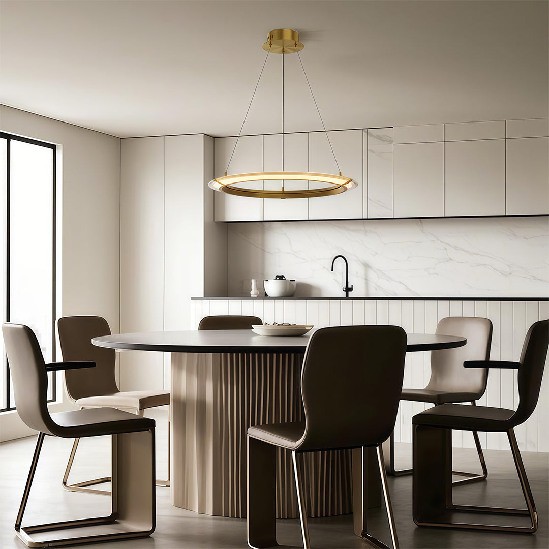 Aurelia Modern Round LED Chandelier – Designer Ceiling Light in Copper, Nickel, or Black