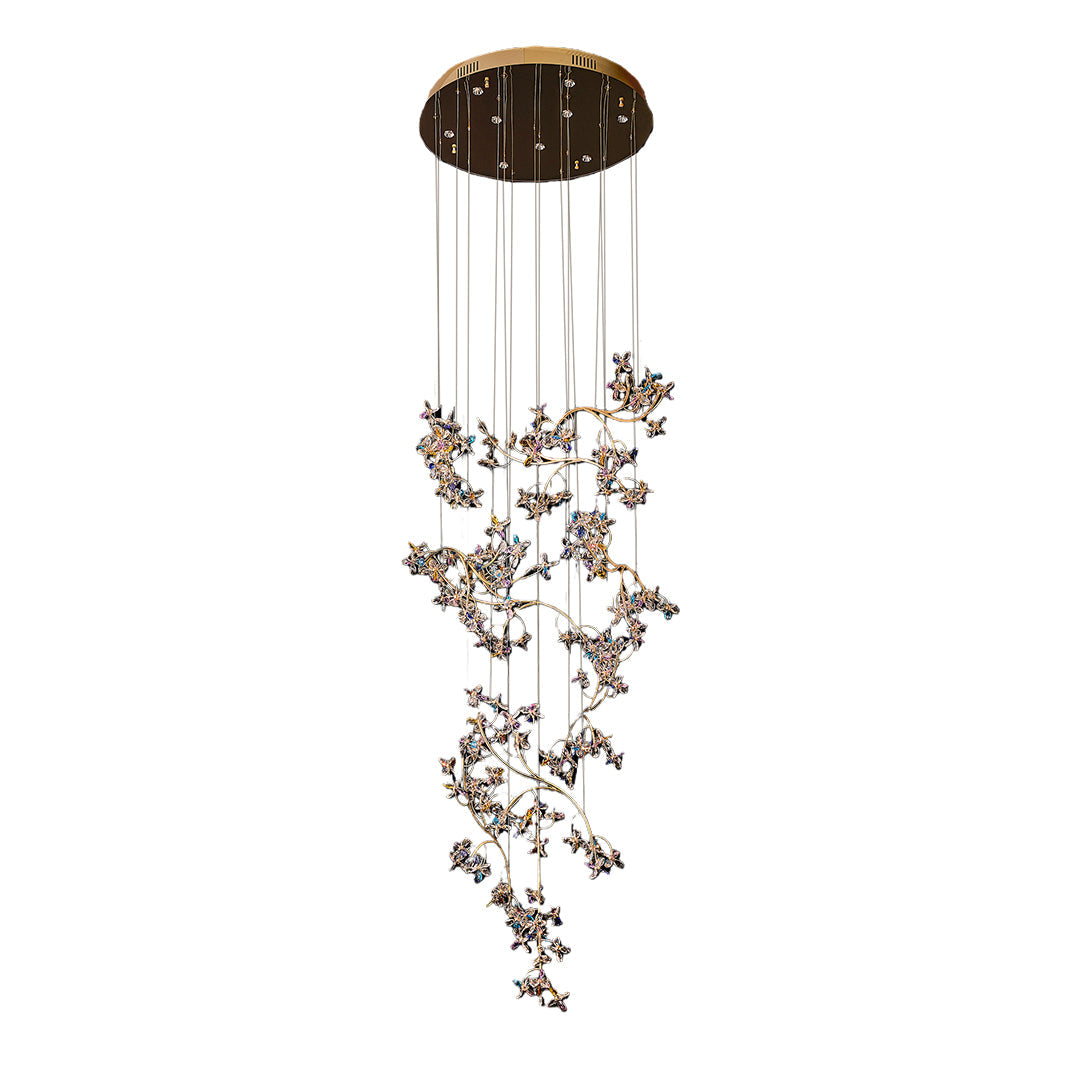 Crystal Rotating Staircase Chandelier with Chrome Finish and Adjustable Chain