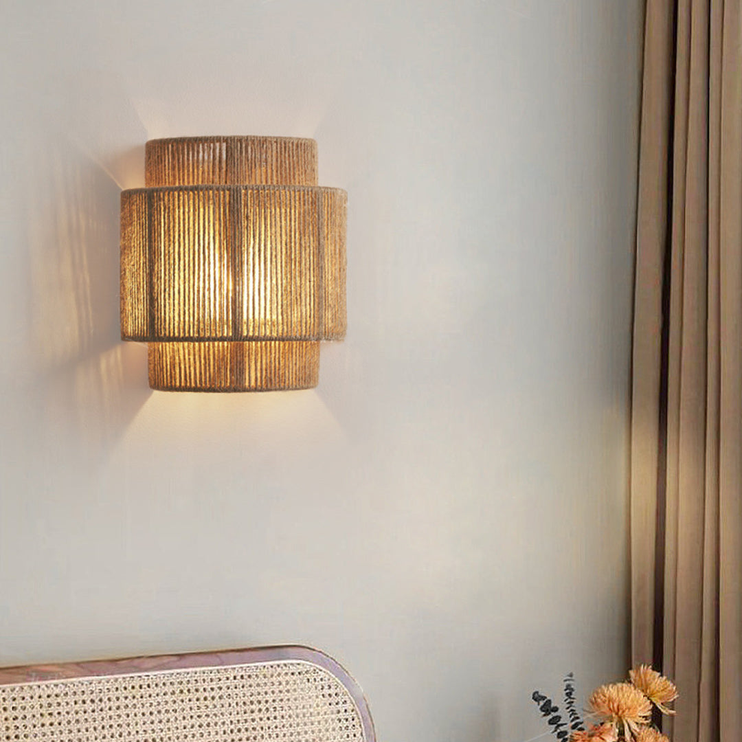 Wabi-Sabi Wall Sconce with Natural Hemp Rope Accent