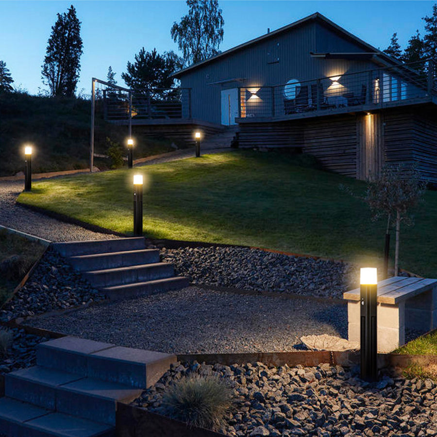 Solar-Powered Black Aluminum Bollard Light with Motion Sensor for Pathways