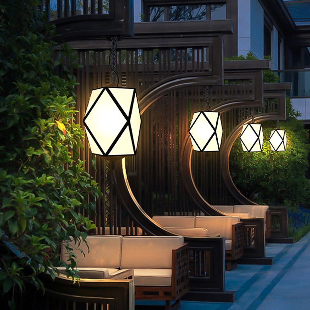 Pavilion Outdoor Pendant Light – Contemporary Black Stainless Steel LED Lantern