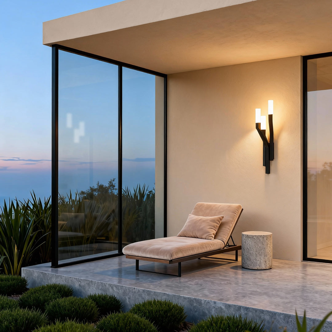 Aurelia Multi-Branch Outdoor Wall Sconce in Black Stainless Steel