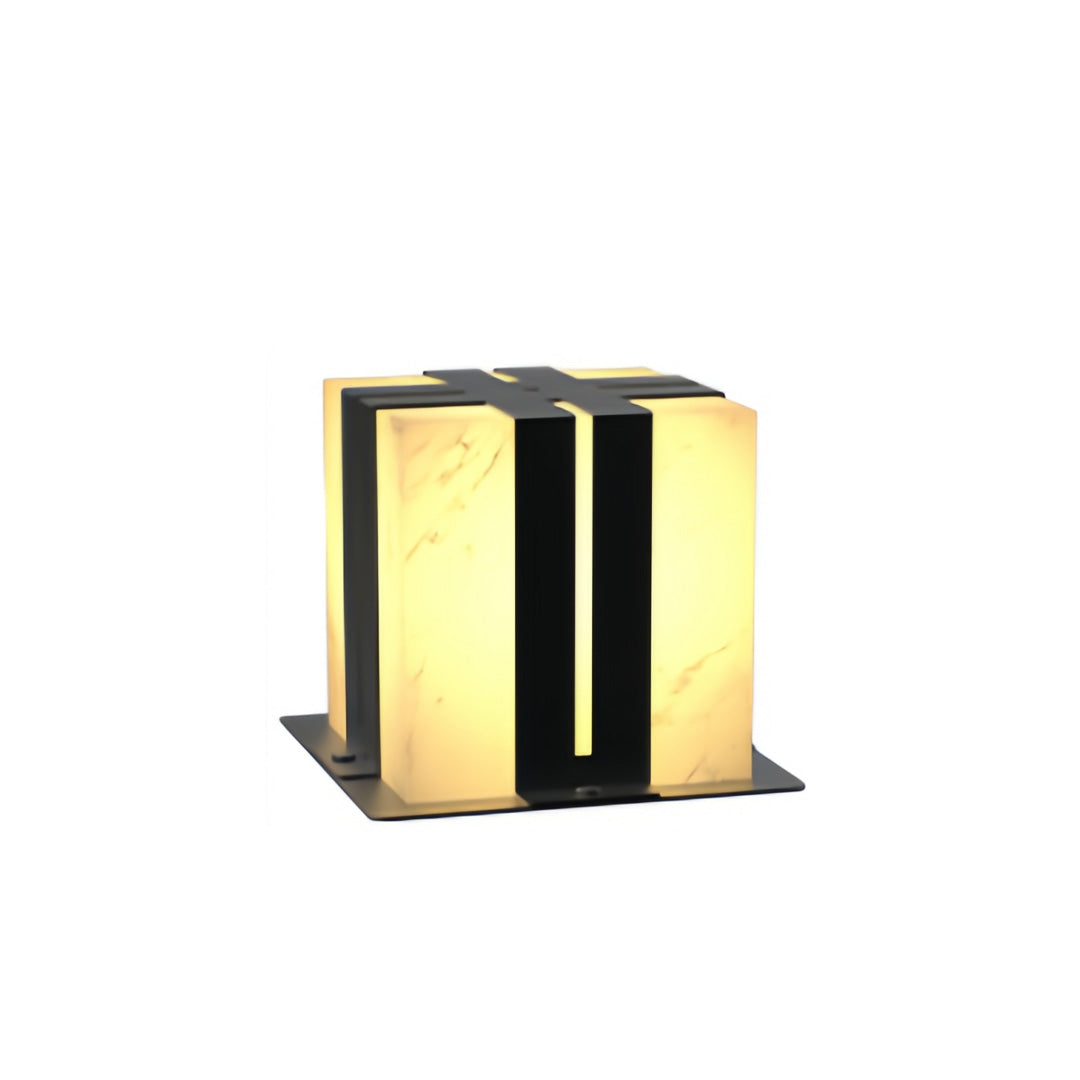 Outdoor Pillar Lights with Faux Marble Shade in Black Stainless Steel