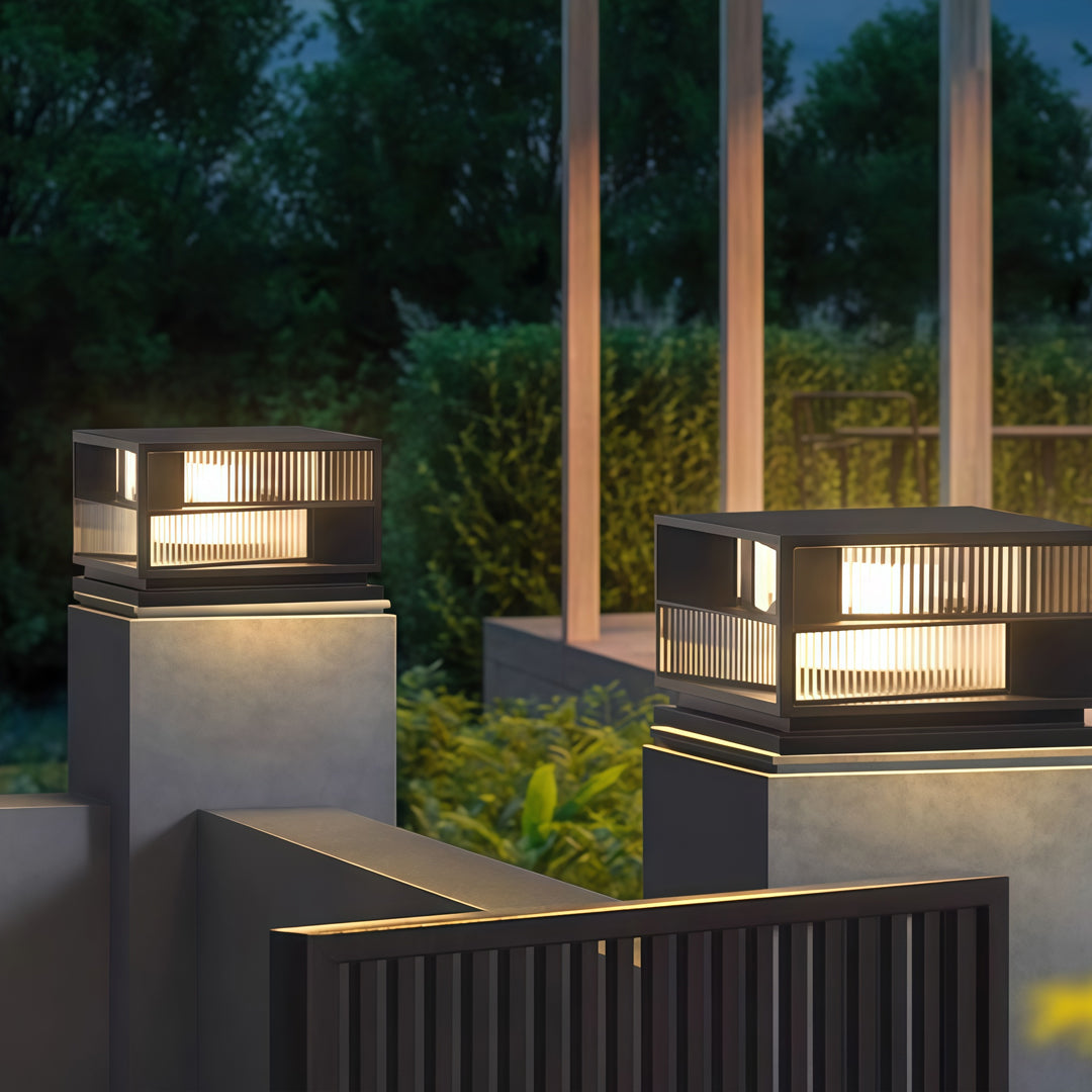 Modern Outdoor Pillar Light in Black Stainless Steel with LED
