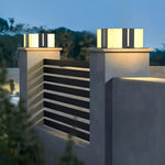 Outdoor Pillar Lights with Faux Marble Shade in Black Stainless Steel
