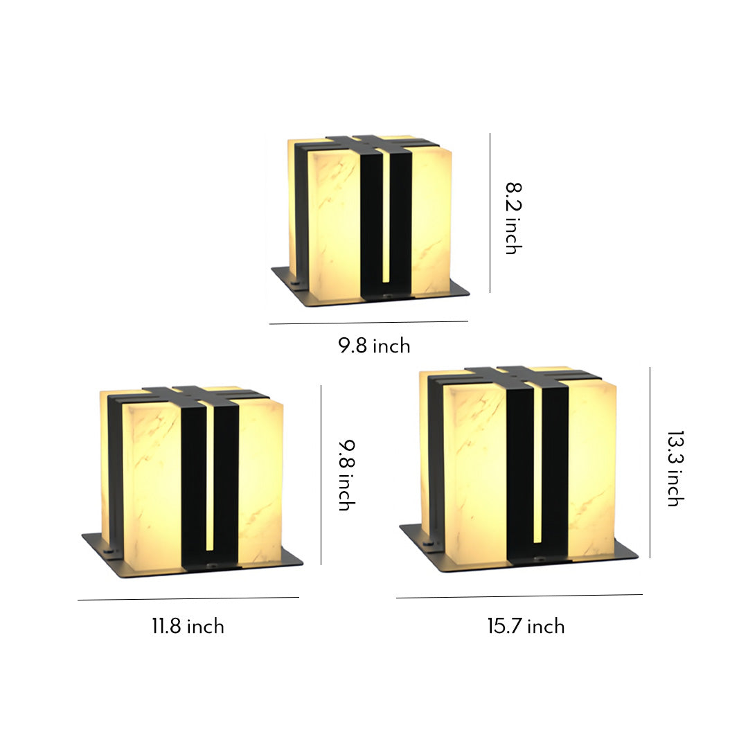 Outdoor Pillar Lights with Faux Marble Shade in Black Stainless Steel