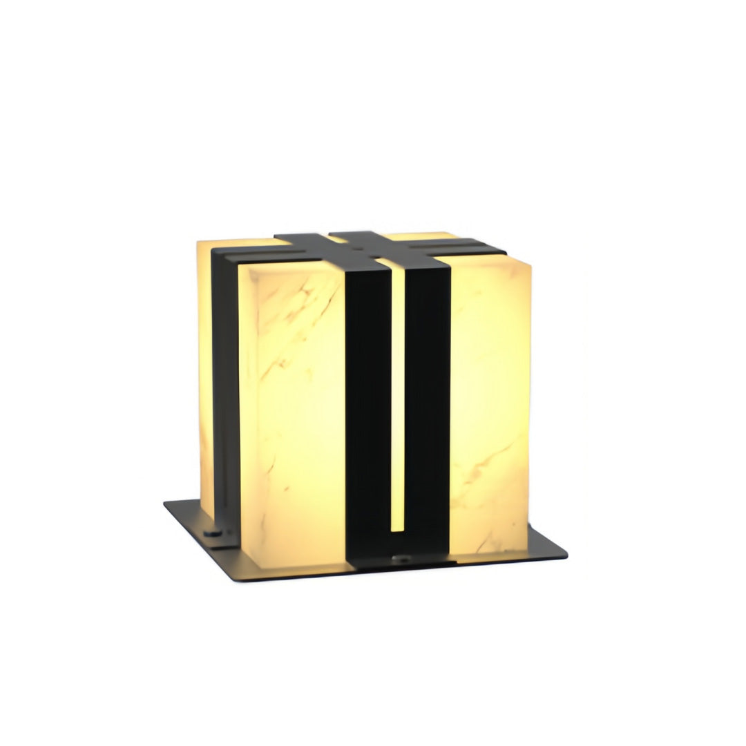 Outdoor Pillar Lights with Faux Marble Shade in Black Stainless Steel