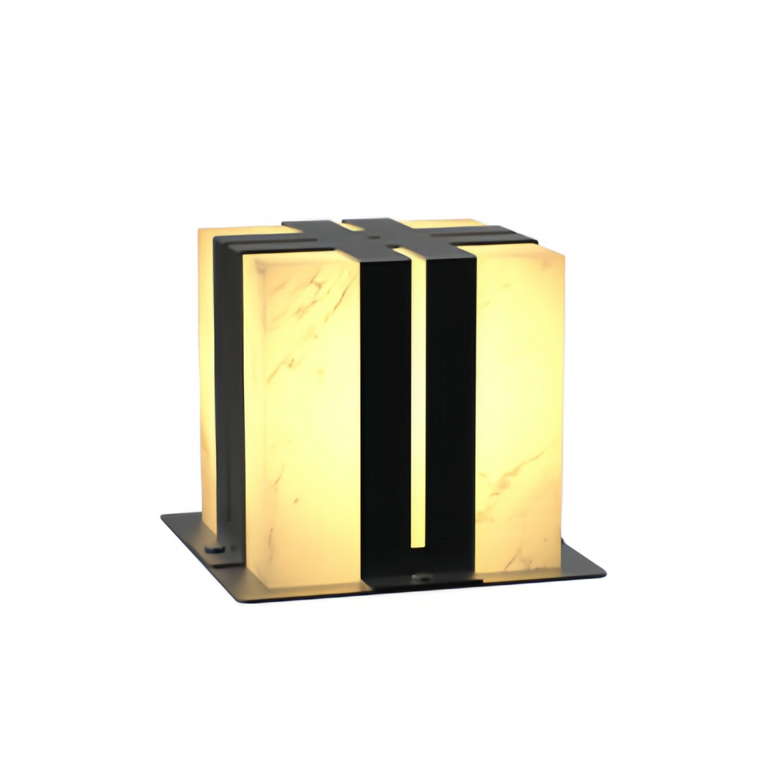 Outdoor Pillar Lights with Faux Marble Shade in Black Stainless Steel