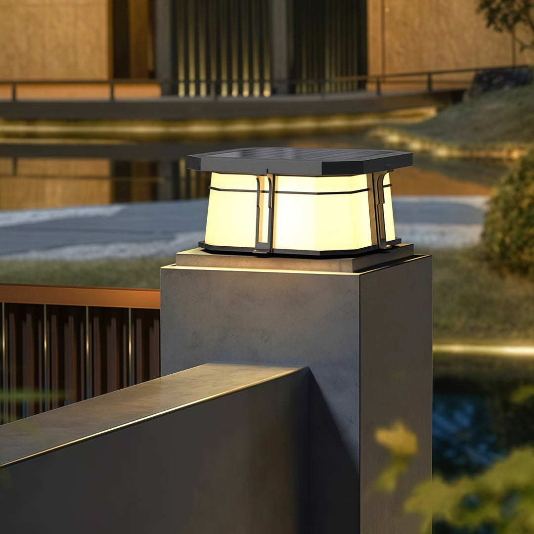 Modern Pillar Top Outdoor Lights in Gray Stainless Steel