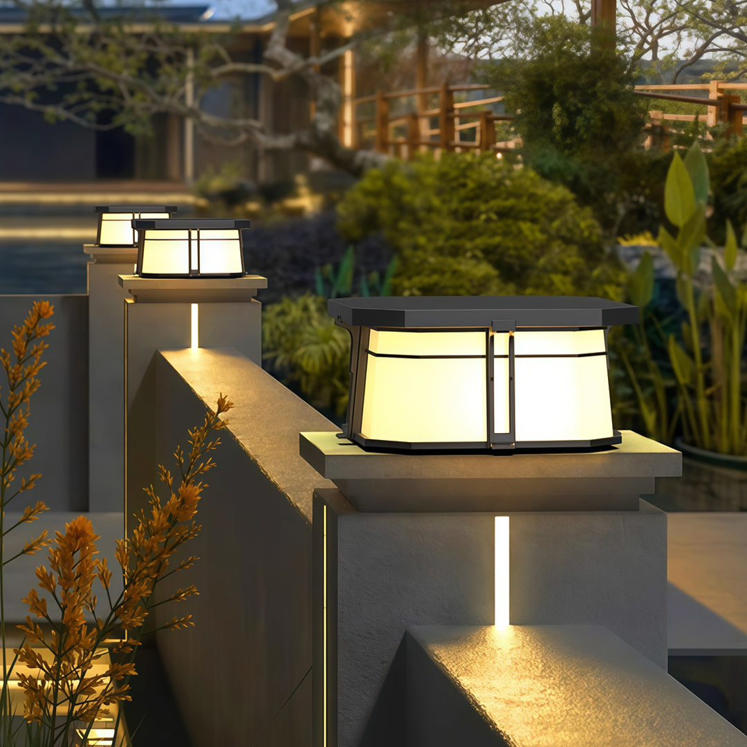 Modern Pillar Top Outdoor Lights in Gray Stainless Steel