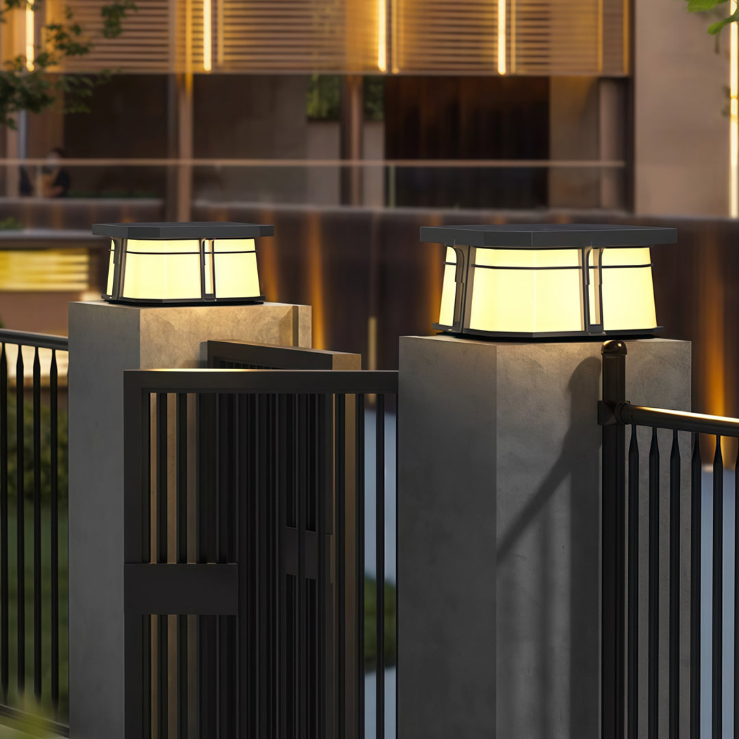 Modern Pillar Top Outdoor Lights in Gray Stainless Steel