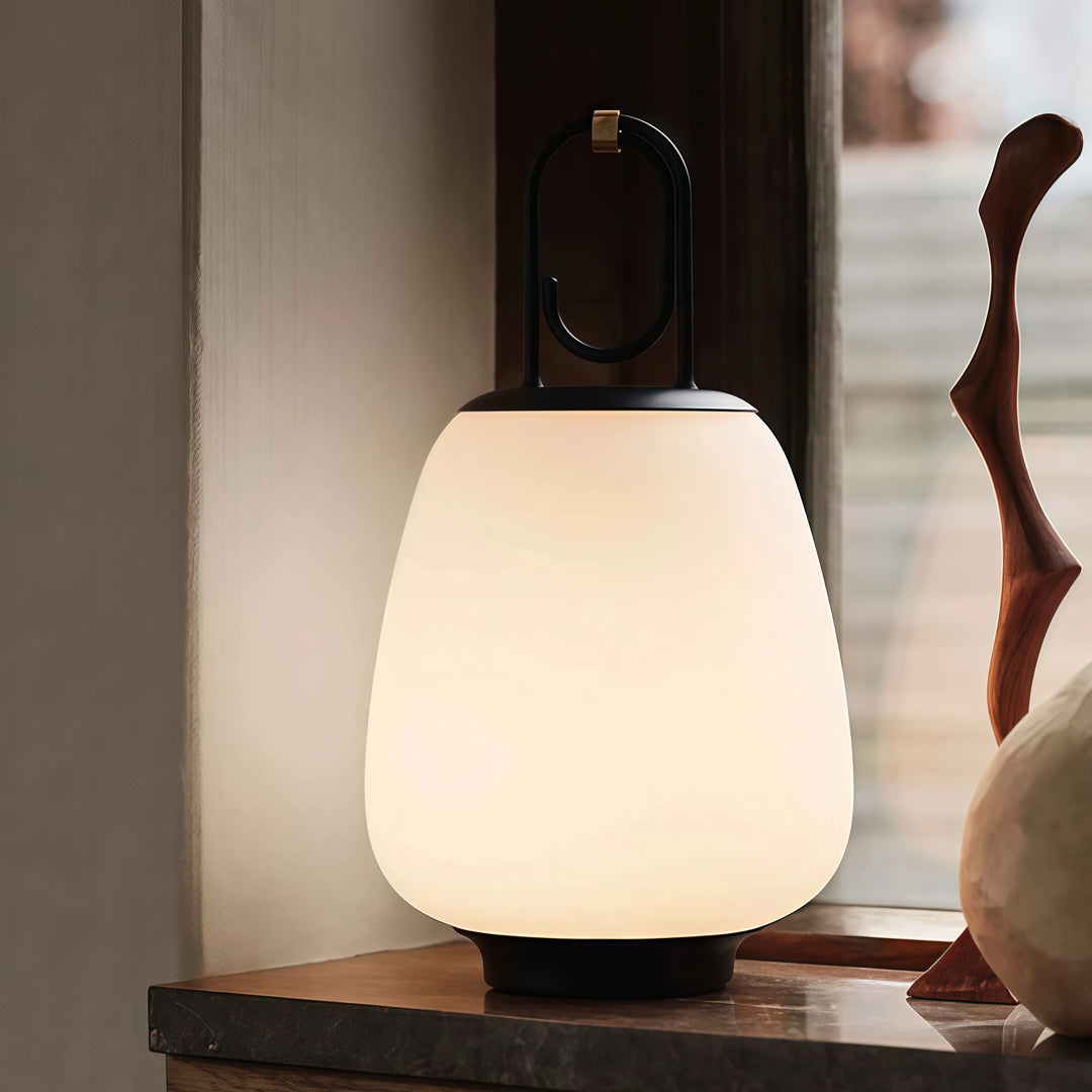 Portable Table Lamp with USB Charging, Mid-Century Design in Iron and Glass